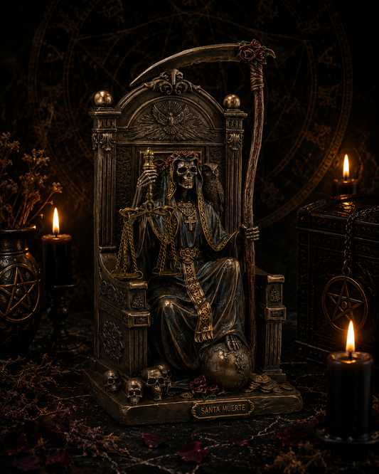 Imagem Resina Bronze Santa Muerte Trono 21cm